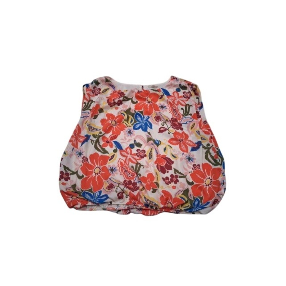 Easel Los Angeles Floral Bubble Hem Sleeveless Blouse Orange Blue Large-Unique!